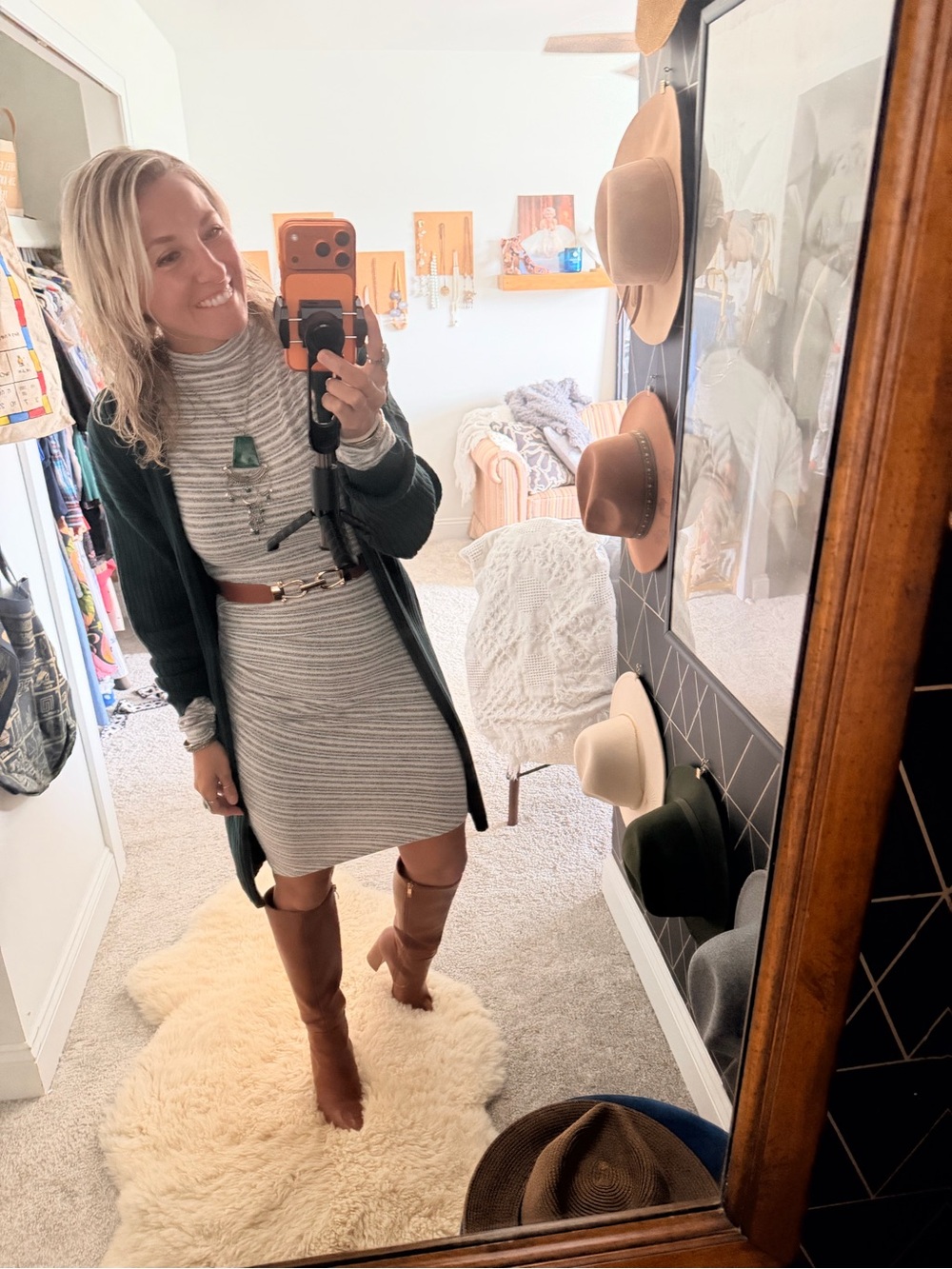 Dynamite Gray Striped Turtleneck Sweater Dress